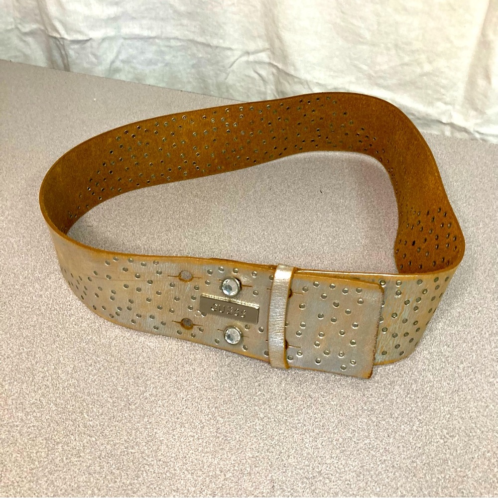Guess Wide Metallic Silver With Rhinestones Belt